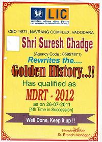 SURESH GHADGE CERTIFICATE OF MDRT 2012
