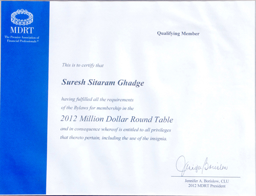 SURESH GHADGE MDRT 2012